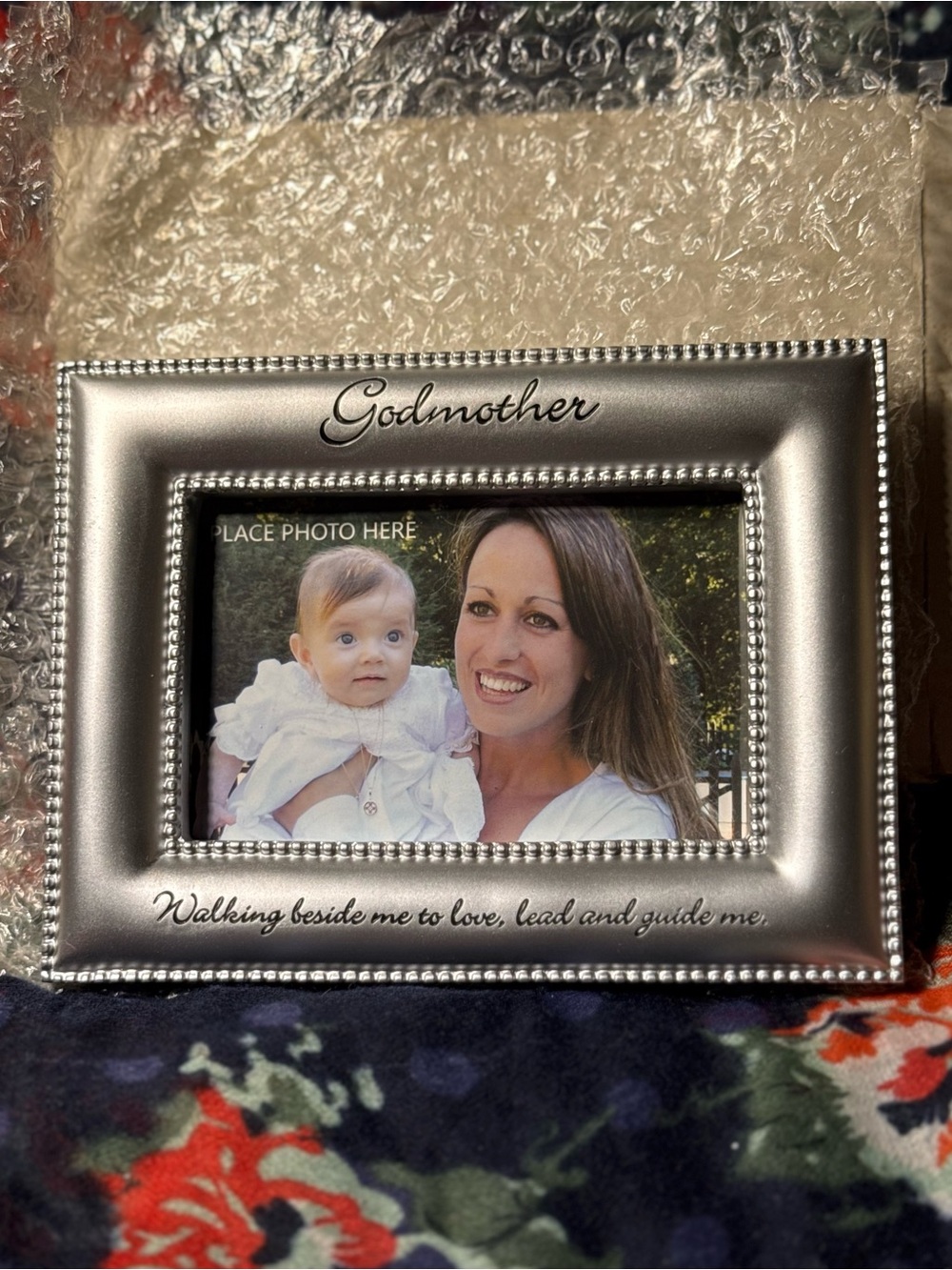 Godmother Silver Picture Frame - Elegant Beaded Edge